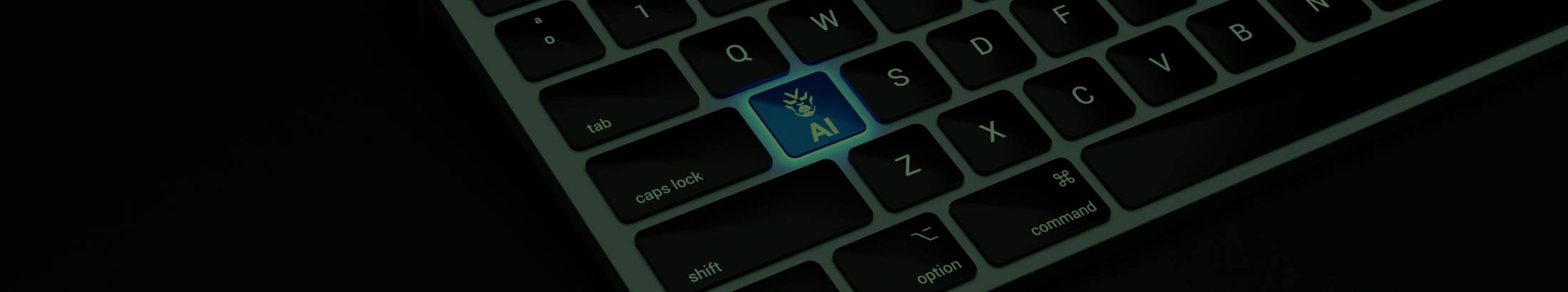 A keyboard with a glowing key with an AI legend