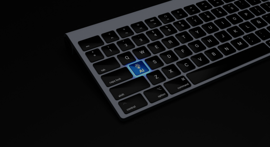 A keyboard with a glowing key with an AI legend