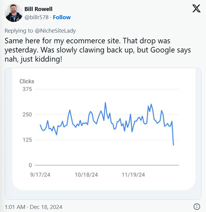 Another X post showing visibility loss due to December update