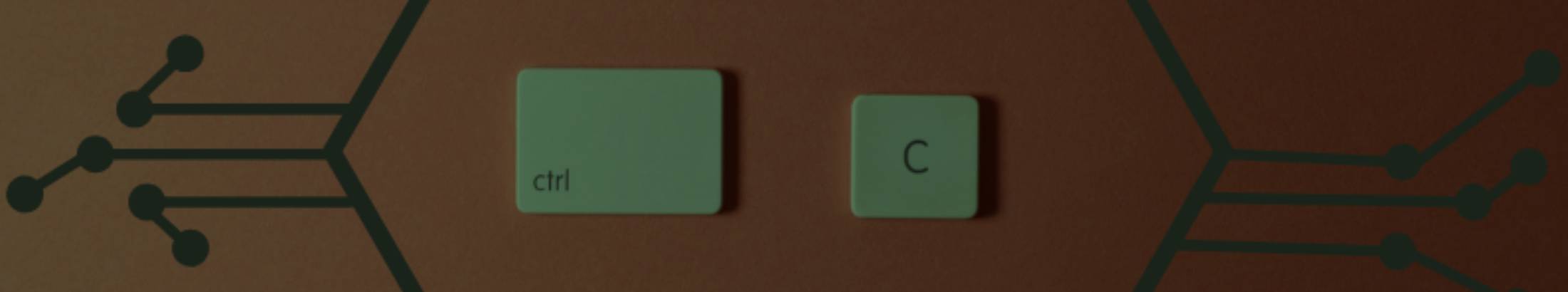 Small keyboard tiles on an orange background, showing the ctrl C shortcut