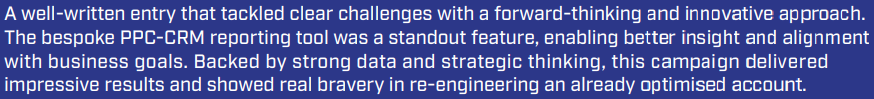 A screengrab of written judge feedback on TDMP's winning campaign submission